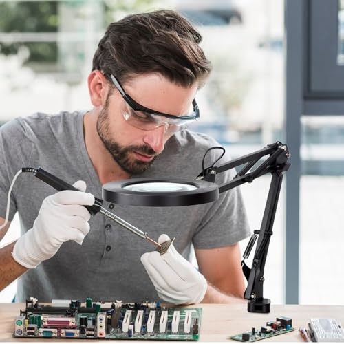 Loupe d'ordinateur LED à pince avec lentille 5 dioptries et éclairage à gradation continue