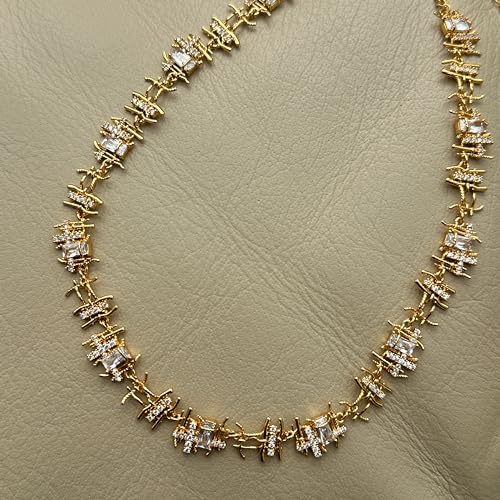 Gold Chunky Chain Necklace for Women, 18K Gold Plated Handmade Braided Cubic Zirconia Chain Choker Necklace Dainty Gold Choker Necklaces for Women Gifts Jewelry 16.9"4