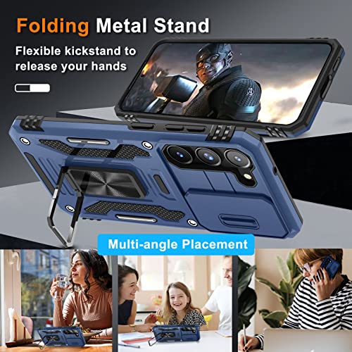 Samsung Galaxy S23 Plus Case With Slide Camera Cover And Screen Protector (6.6-Inch),Military Grade Cover [Screen&Camera Protection][Rotated Ring Kickstand] Heavy Duty Shockproof Protective Case-Blue #TOP6