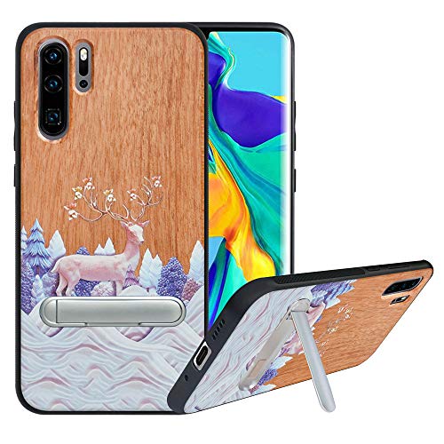 HHDY Funda de Madera para Huawei P30 Pro, Carcasa Kickstand con Soporte de Metal, Case Cover Madera Real+TPU Bumper Caso Funda para Huawei P30...