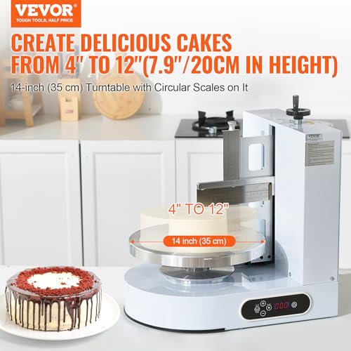 Image of VEVOR Cake Decorating Machine, Cake Cream Spreading Coating Smearing Machine, Low Noise Cake Frosting Machine, Turntable with Adjustable Scraper, for 4 inch to 12 inch Cake, 25-320RPM Rotating Speed, White