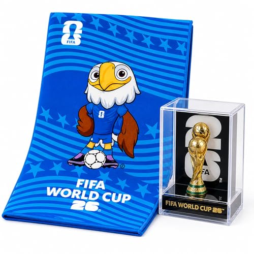 Wagon International Official FIFA World Cup 2026 Edition 3 Inch 3D Trophy with Acrylic Case + FIFA World Cup 2026 Edition Emblem Towel - Mascot Clutch