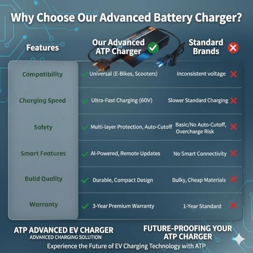 Image of ATP Ebike 60V 6A Lithium Battery Charger, Output 67.2V | Fast Charging Auto Cutoff Feature | Aluminium Body | Electric Scooter | EV Charger Suitable for All Electric E-Bike
