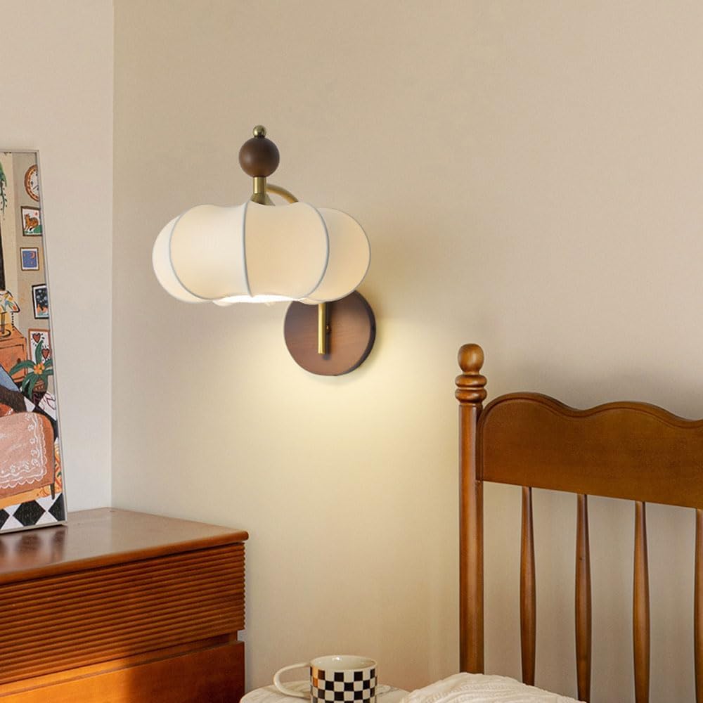 Mic Century Modern Wall Light for Bedroom White Vintage Wall Sconce Small Pumpkin-Shape Wall Mounted Lamp French Gold Wall Lighting Fixture for Living Room Corridor Loft Home Decor