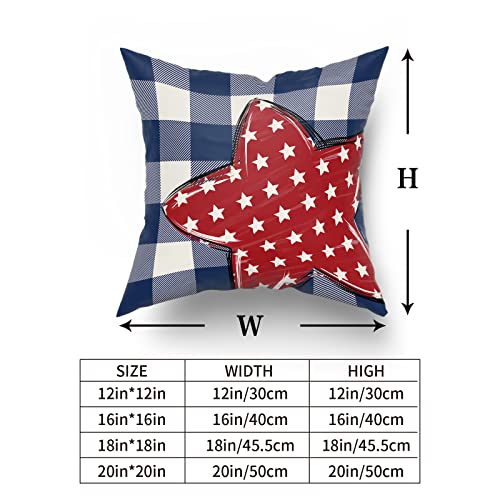 Patriotic 4Th Of July Pillow Covers 18X18 Inch Set Of 2 Red Stars Print Blue Buffalo Plaid Throw Pillows America Holiday Pillow Case Cotton Square Cushion Cover Decor For Couch Bed Living Room Sofa #TOP5