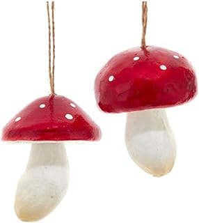 Kurt Adler Agaric Mushroom - 3.5 Inch Red/White Styrofoam Christmas Tree Ornament; Set of 2