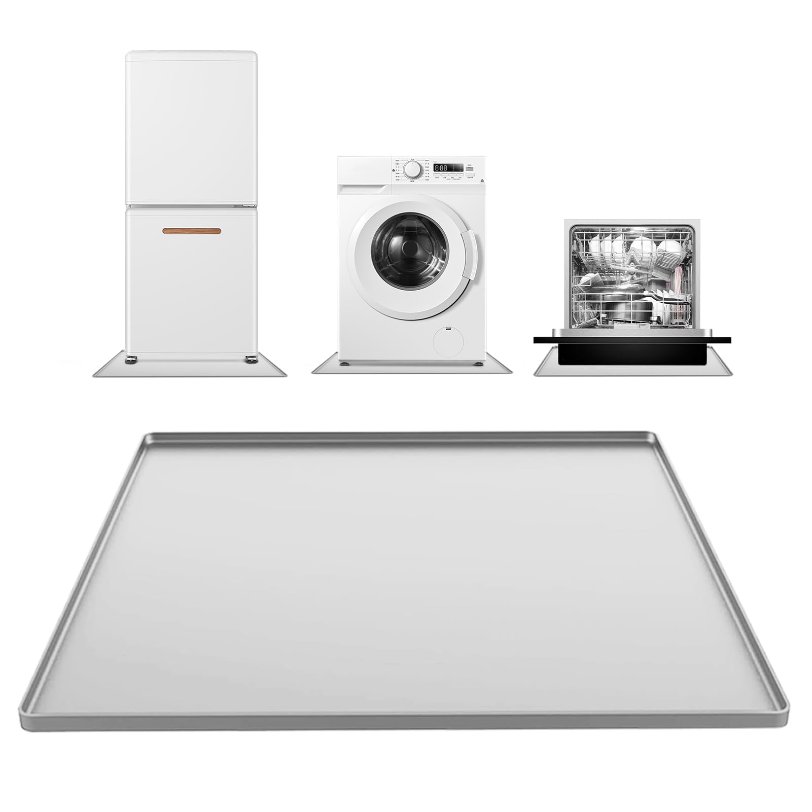 GAOXIAO Washing Machine Tray Prevent Flooding, Air Conditioner Water Tray Catch Pan Drain Pan for Washer and Dryer Drip Stainless Steel Drain Refrigerator Floor Tray 58x49x5cm