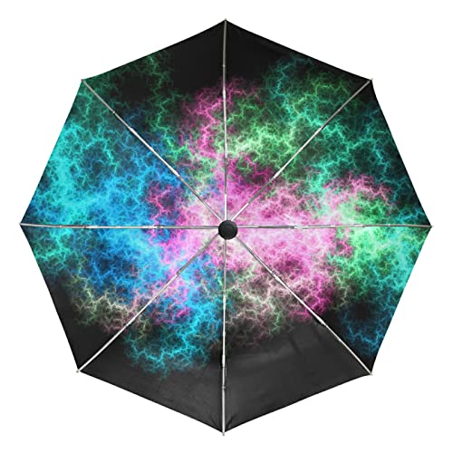 Parapluie automatique à motif art bleu vert rose avec ouverture fermeture rapide