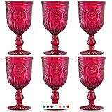 Yungala Red Wine Glasses Set of 6 - Dishwasher Safe Vintage Drinking Glasses For Wine - Christmas Gl