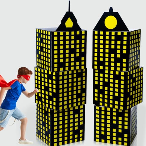 Weekgrat 6 Pcs Large Hero Party Favor Boxes 11 Inch Skyscraper City Gift Hero Theme Candy Treat Boxes City Skyline Buildings Heroes Centerpiece for Boys Girls Birthday Party Decoration(Bright Color)