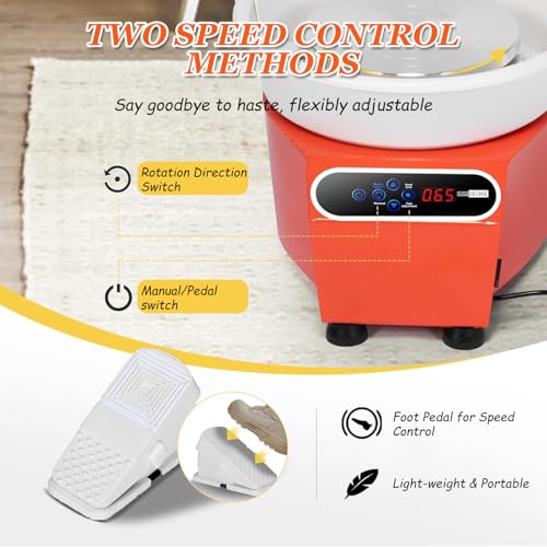 Torno de cerámica eléctrico con Pedal Ajustable y Cuenco extraíble para cerámica, Herramienta Manualidades de Bricolaje, Tanto para Principiantes como para Profesionales (Blanco, 220 V)
