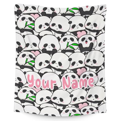 Mercuryelf Custom Panda Throw Blanket - Soft, Fuzzy & Warm - 50x60 Inches Flannel Blankets for Living Room, Sofa - White Funny Throws Gift for Teens