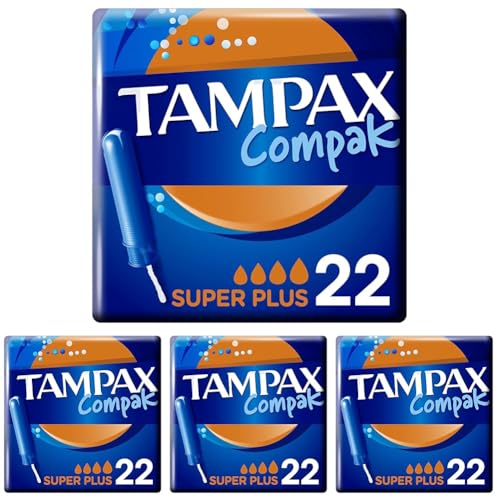 Tampax Compak, sellos con aplicador Super Plus, 22 fundas individuales, flujo de agua, sin perfume y colorante, probado bajo control ginecológico, protección y comodidad durante tus reglas