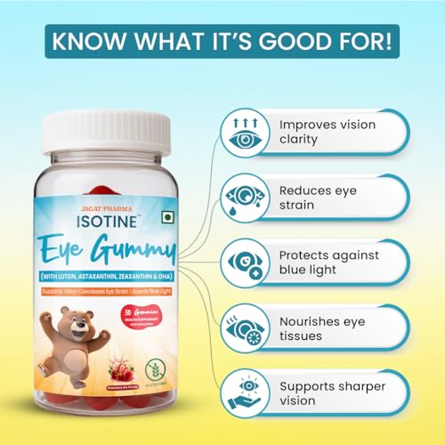 Image of Isotine Eye Gummy for Kids - Natural Vision Support | Reduces Digital Eye Strain | Daily Eye Nutrition with Lutein, Zeaxanthin & Astaxanthin | 30 Gummies