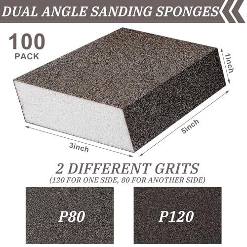 image for Gisafai 100 Pcs Dual Angle Sanding Sponge Bulk 80 120 Grit Washable an