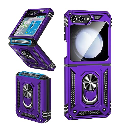 ONOLA for Samsung Galaxy Z Flip 5 Case with Hinge Protection and 360°Rotate Ring Magnetic Kickstand, Samsung Z Flip 5 Phone Case for Samsung Galaxy Z Flip 5 5G (Purple)