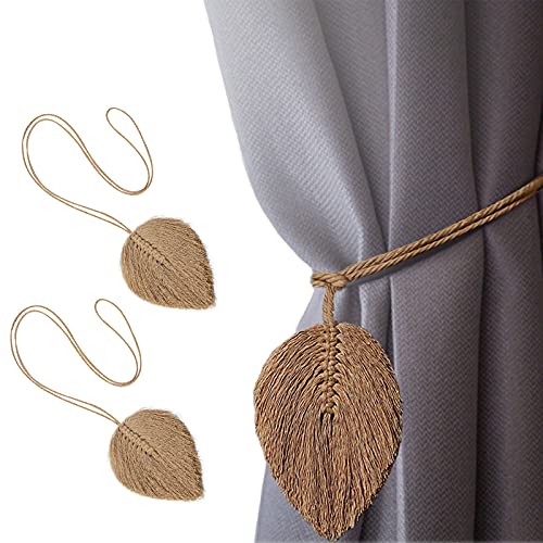 Focupaja 2 Stück Vorhang Seil Raffhalter Blätter Quaste Boho Geflochtene Raffhalter Vorhang Zugband Gardine Tiebacks Handstricken Vorhang Zugband Braun Cover