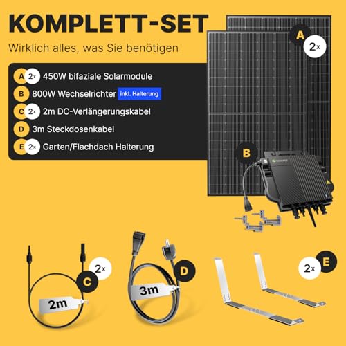 Balkonkraftwerk Solakon 900W mit Halterung für Flachdach