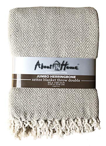 About Home Cotton Rich Herringbone Blanket Throw, Settee Cover (Beige/Natural, 228x254 cm)