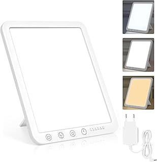 Lampe de Luminothérapie 15000 Lux, Simulation de la Lumière du Jour, Lampe à Lumière du Jour Compacte avec 3 Températures de Couleur, 5 Niveaux de Luminosité et 6 Minuterie, Fonction de Mémoire