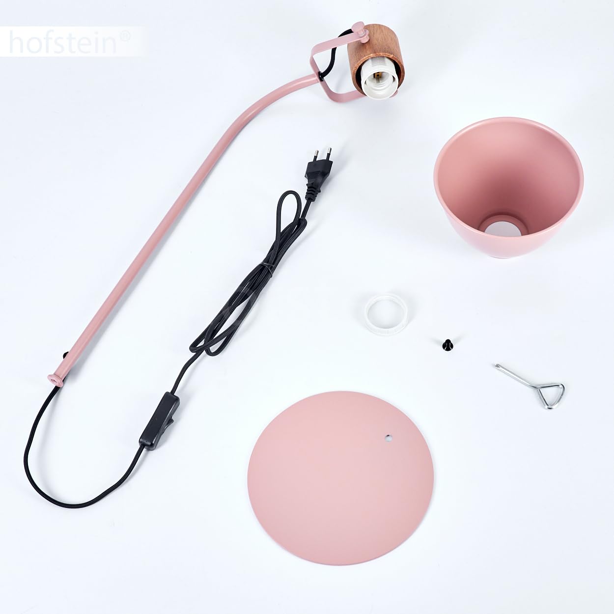 Tischeuchte Chipou, moderne Tischlampe aus Metall/Holz in Rosa/Pink/Natur, verstellbare Leseleuchte mit rundem Schirm (Ø 15 cm) und Schalter am Kabel, Höhe max. 51 cm, 1 x E27, ohne Leuchtmittel