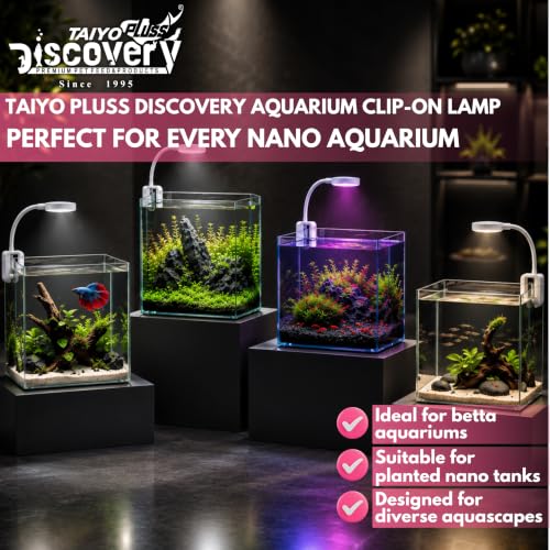 Image of Taiyo Pluss Discovery Aquarium LED Clip-On Light - 2.5W + Free Flakes Fish Food (10 g) | Full Spectrum LED with 3 Lighting Modes Lamp | for Betta Fish Bowls, Planted & Nano Aquariums up to 1 Feet