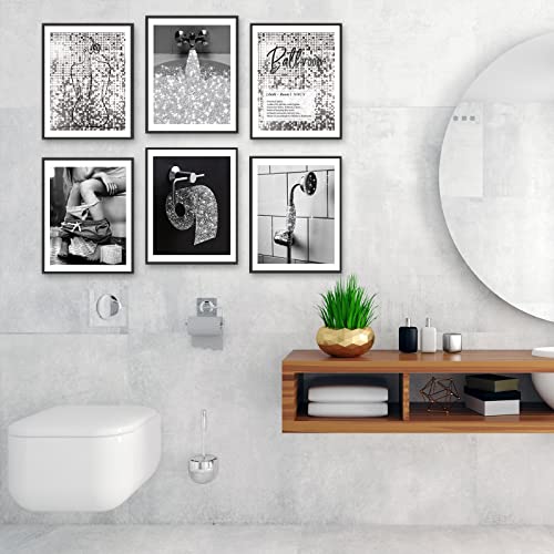 Sikyucor Bath Wall Decor Funny Bathroom Wall Art Prints Glam Glitter Tissue Toilet Paper Artwork Wall Black And White Silver Grey Modern Fashion Minimalist Lines Art Decor (8"X10" Unframed) #TOP4