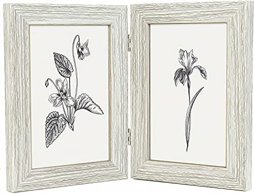 Clay Roberts Double Photo Picture Frame 6x4, Light Grey, Holds 2 Standard Photographs, Freestanding, Twin Hinged 6x4 10x15 cm Picture Frames