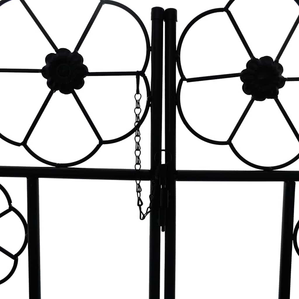 Arco de jardín con puerta de metal para rosas y plantas trepadoras, como enrejado de rosas