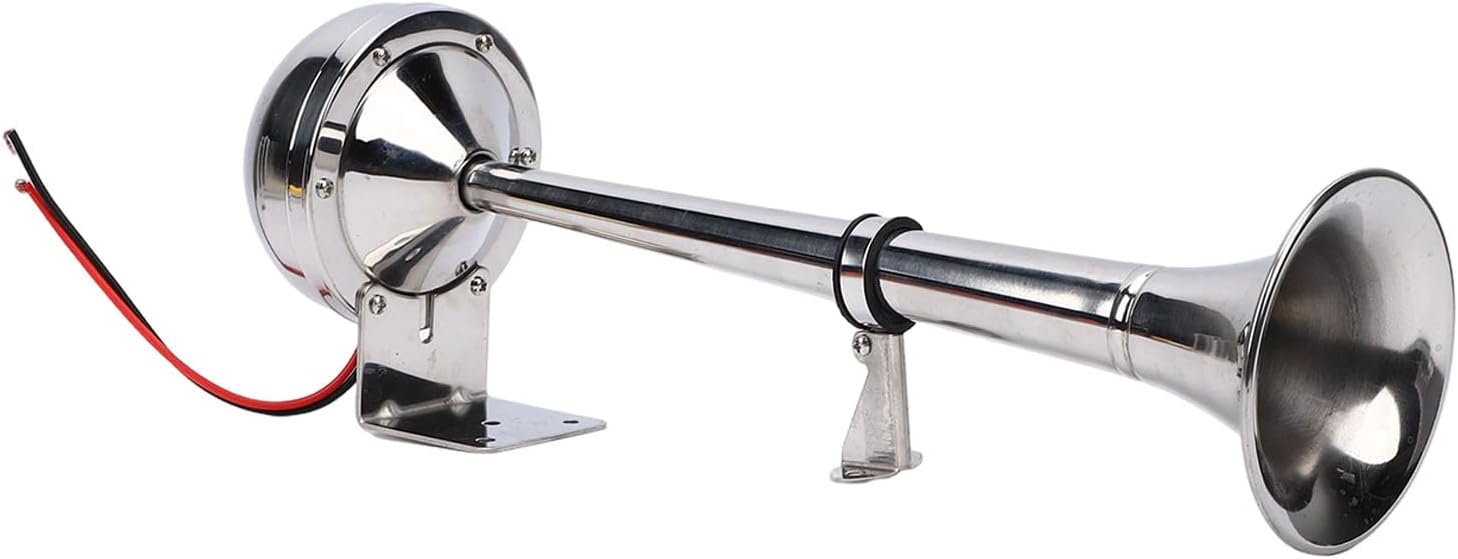 Fockety 12V Marine Boat Horn, 125dB Loud Stainless Steel Trumpet Electric Horn with High Temperature Tolerance, for Boats Pickups Buses RVs and Construction Vehicles