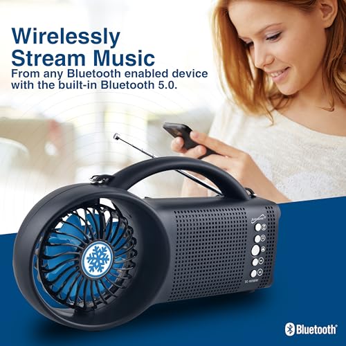 Supersonic SC-1073ERF Solar Power Bluetooth Speaker with FM Radio, LED Torch Light and Fan USB/SD Input, FM Radio, 3 Wind Speed, for Picnic, Barbecue, Camping, Hurricane Emergency by Supersonic - Image 4