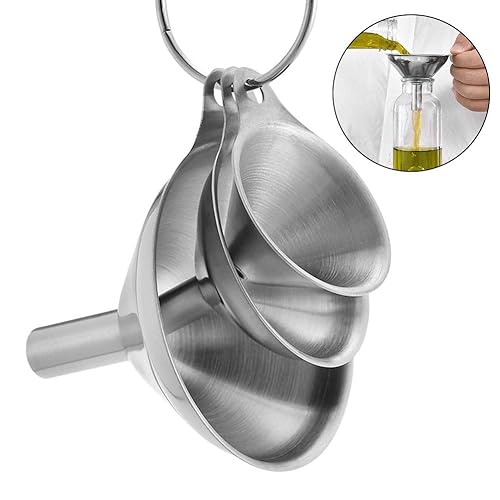 Miniatura 2 de Embudos pequeños de metal 3 en 1 para llenar botellas de acero inoxidable, juego de embudo de cocina pequeño para transferir aceites esenciales,