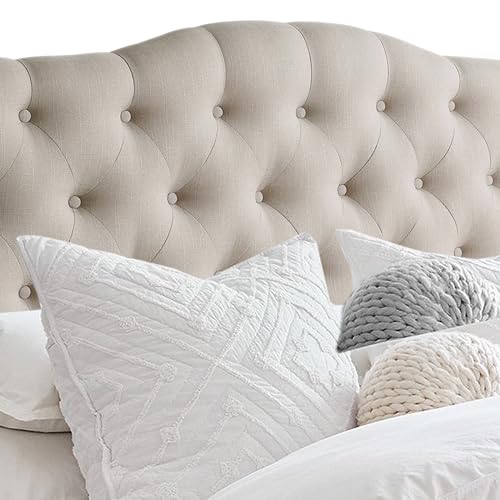 Rosevera Givanna Adjustable Heigh Headboard with Linen Upholstery and Button Tufting for Bedroom,Queen,Pearl Beige