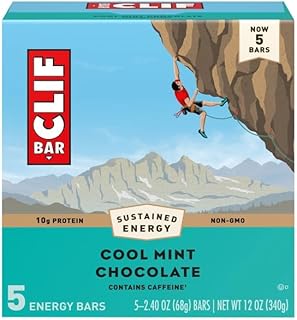 Cool Mint Chocolate with Caffeine - Made with Organic Oats - 10g Protein - Non-GMO - Plant Based - Energy Bars - 2.4 oz. (5 Pack)