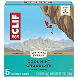 CLIF BAR - Cool Mint Chocolate with Caffeine - Made with Organic Oats - 10g Protein - Non-GMO - Plant Based - Energy Bars - 2.4 oz. (5 Pack)