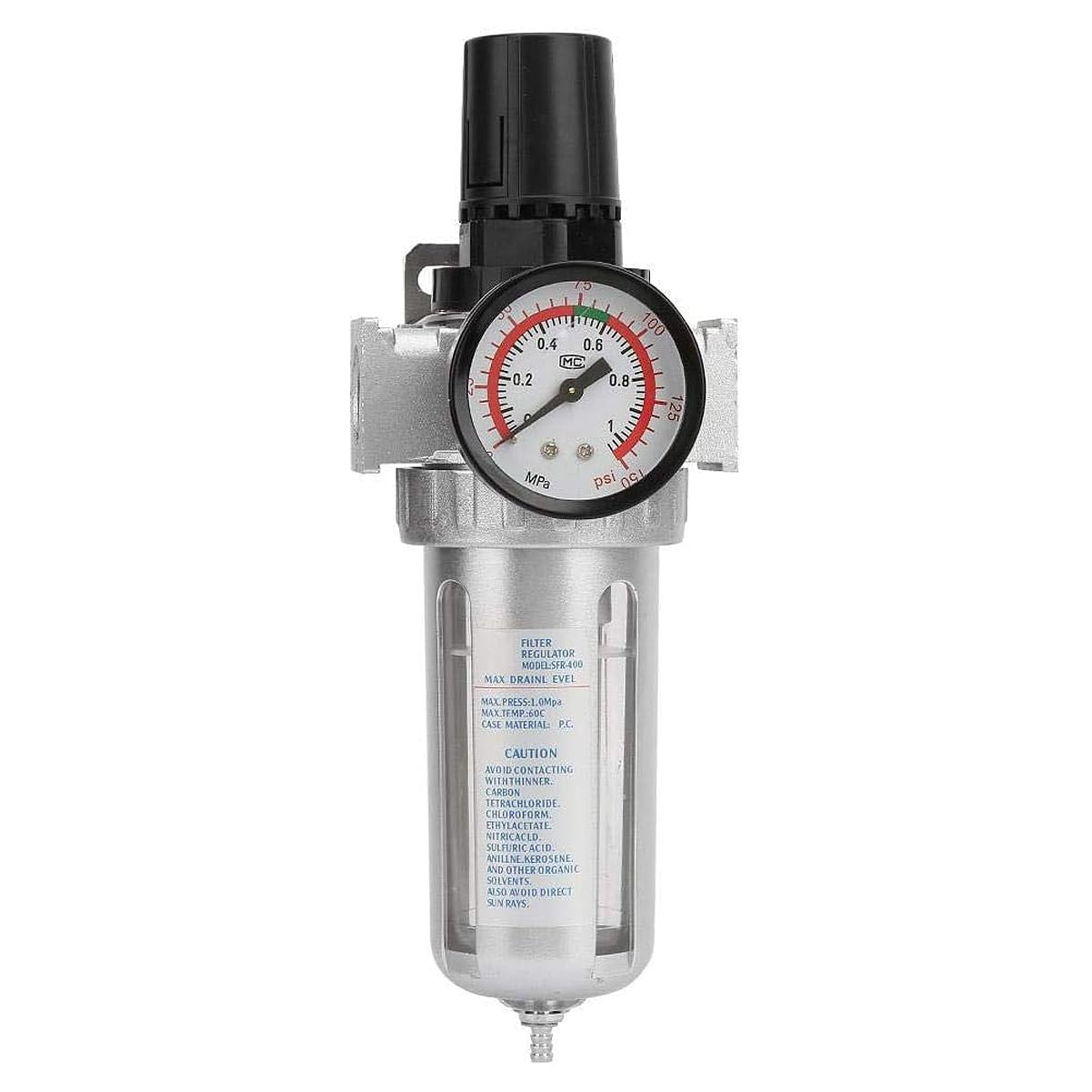Fyearfly Régulateur de Pression pour Filtre À Air 1/2 Pouce, Régulateur de Filtre À Eau pour Compresseur d'air 1/2" BSP, avec Manomètre 0-150 Psi (0-1,4 Mpa) + Bouton de Commande + Support de Montage