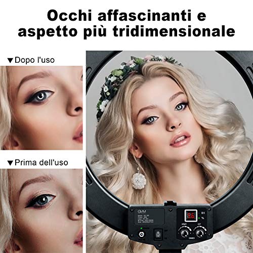 GVM 18inch Luce ad Anello LED con Stativo Treppiede, 18 Pollice 55W Dimmerabile Selfie Ring Light, anello di luce con ricevitore Bluetooth per Trucco Fotografia Youtube Tik Tok Video