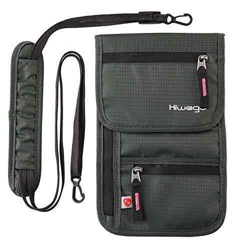 Travel Neck Pouch Hidden Passport Holder Wallet RFID Blocking/Neck Stash For Men Women (Dark grey)