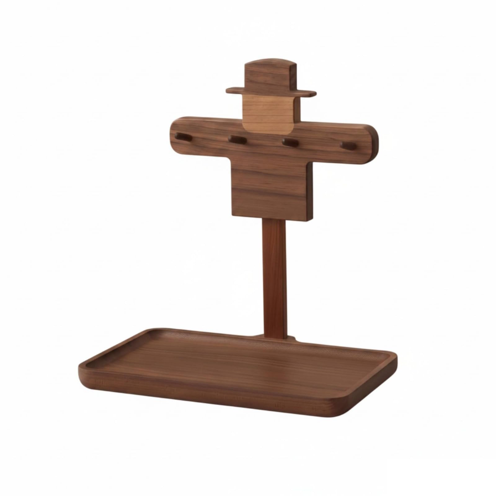 Key Organizer Tray Portachiavi Supporto Vassoio Base Organizzatore Svuotatasche Figura Spaventapasseri in Legno con Appesi Design Compatto in Wengé