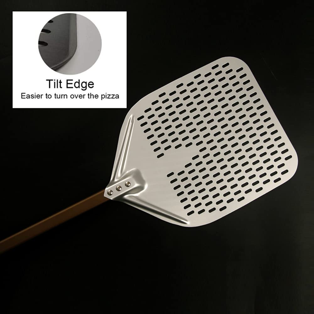 Pmueuff Pizzaschieber 12 Zoll - Perforierte Aluminium-Schaufel Mit Abnehmbarem Holzgriff