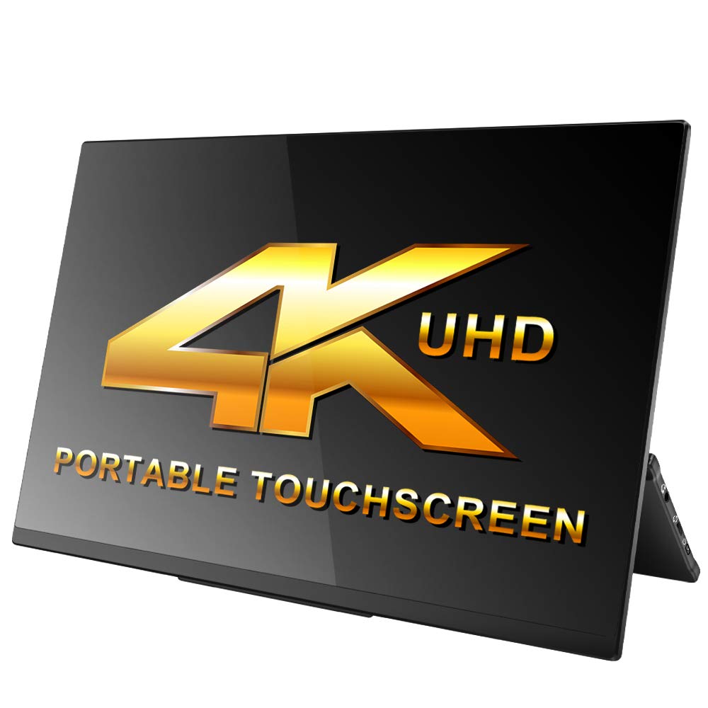 4K Portable Monitor Touchscreen, 15.6 Inch UHD 3840x2160 Gravity Sensor Automatic Rotate Game Monitor IPS Eye Care Dual USB with Type C Speakers Bracket Integrated for Laptop PC PS4 and Phone