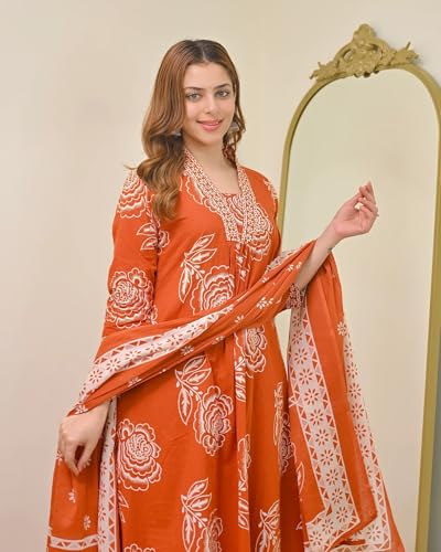 Image of Klosia Women Printed A-Line Kurta and Pant Set with Dupatta | Printed Kurta Set | A-Line Kurta Set | Women Kurta Sets | Summer Suit |