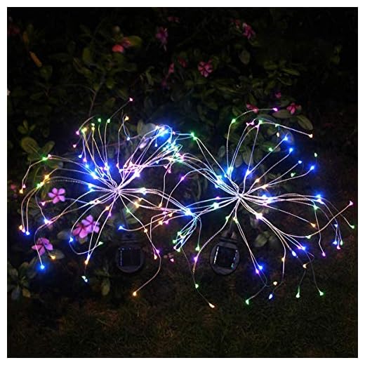 Outdoor Solar Garden Lights,105 LED Solar Powered Decorative Stake Landscape Light DIY Flowers Fireworks Stars for Walkway Pathway Backyard Christmas Party Decor 2 Pack(Mulit-Color)