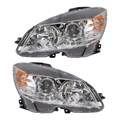 Image of TRQ Left and Right Headlight Assembly Set Compatible with 08-11 Mercedes-Benz C300 C350 09-11 C63 AMG 08 C63 AMG from 02 /09 /07 Halogen Only