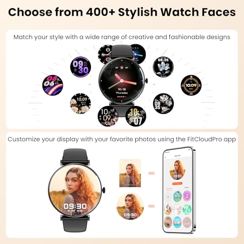 Image of Hwagol Smart Watches for Women with Android iPhone Compatible[Calls /Metal Thin Body],1.43 inch Micro-Spherical AMOLED Screen,Sports Watch with Sleep /Heart Rate Monitor (Pure Black)