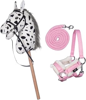 HKM Kids Hobby Horse Pinto con cabestro y cuerda de guía en color rosa para niños
