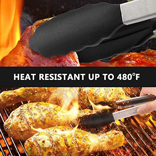 Image of Baskety Tongs Non-Stick Stainless Steel Silicone Kitchen Food Cooking Tongs (12 Inch Black)