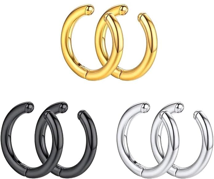 ‘The Alpha Code’ Collection No-Tarnish No-Rusting No-Piercing Required 'NeoTorque Trio' 15mm Clip-On Hoop Earrings Combo For Men, Women, Girls And Boys (ER2904) 3 Pairs-image-41