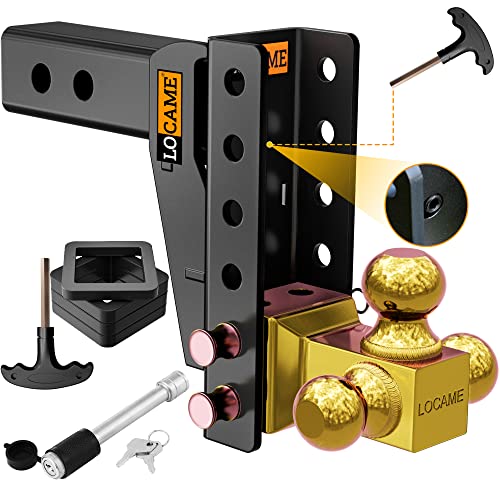 Locame Adjustable Trailer Hitch, Tri-Ball (1-7/8", 2", 2-5/16"), Fits 2.5-Inch Receiver, 6 Inch Drop/Rise Cushion Drop Hitch,16500 Lbs Gtw-Tow Hitch For Heavy Duty Truck, Solid Ball Mount, Lc0044 #TOP7