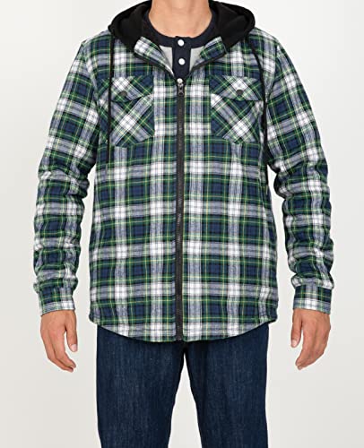 Image of ZENTHACE Men's Sherpa Lined Full Zip Hooded Plaid Shirt Jacket